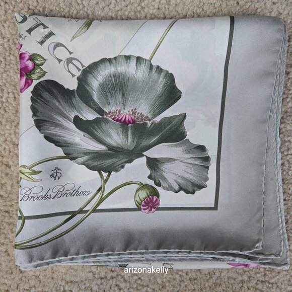 Brooks Brothers Silk Scarf Four Seasons of Flowers Purple Grey - Picture 16 of 16